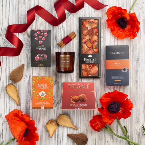 kosz prezentowy z ekskluzywnymi słodyczami na prezent